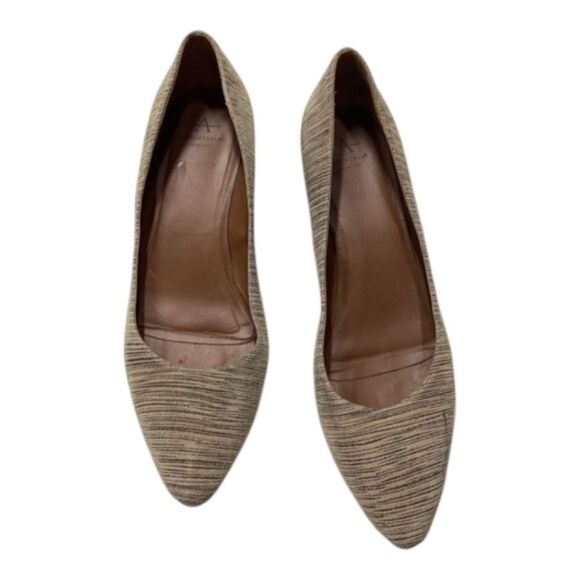 Aquatalia Phoebe Nubuck Suede Striped Tan‎ Brown Block Heels Size 9.5
